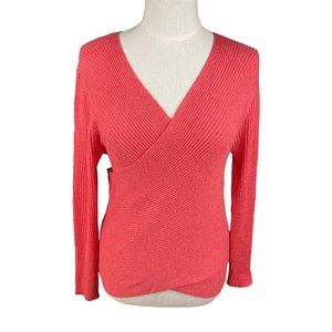 NWT Soft Surroundings Ribbed Surplice Knit Sweater Faux Wrap V-Neck Parisian-L